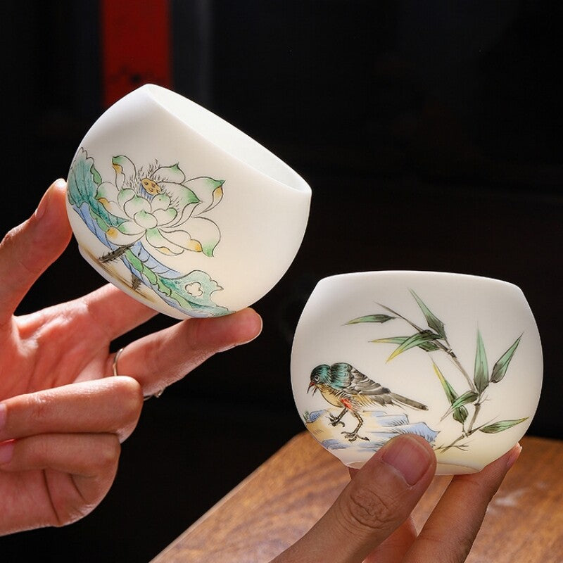 Boutique Hand Painted Tea Cup Fat Mutton Jade Porcelain Master Cup Chinese Cup