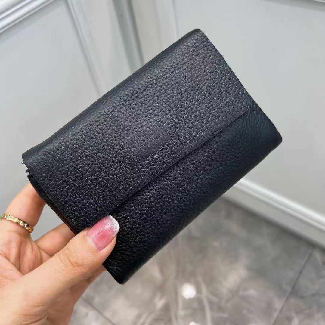 Soft Genuine Cow Leather Short Zipper Wallet Tri Fold Coin Card Holder Money Bag