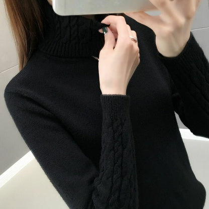 Women Sweater Turtleneck Pullovers Long Sleeve Thick Warm Female Khaki White S L