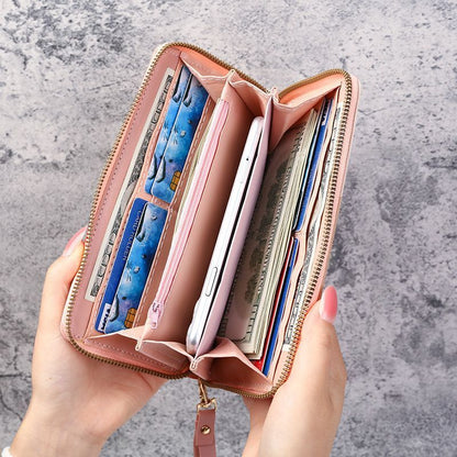 Zipper Wallets Long Purse Handbags Coin Cards Holder Synthetic Leather Wallet