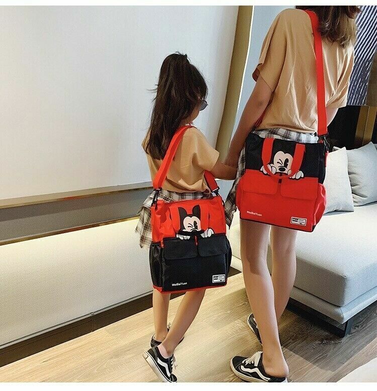 Disney Mickey Mouse Tote Bag Women Messenger bag Red Canvas Large Shoulder Bag