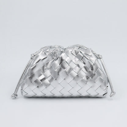 Woven Ruched Microfibre Leather Mini Pouch Clutch Bag Crossbody Shoulder Purse