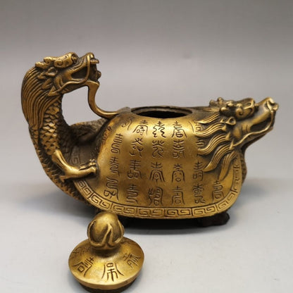 5.5" Chinese Old Copper Handwork Dragon Tea Pot Crafts Copper Sculpture Home