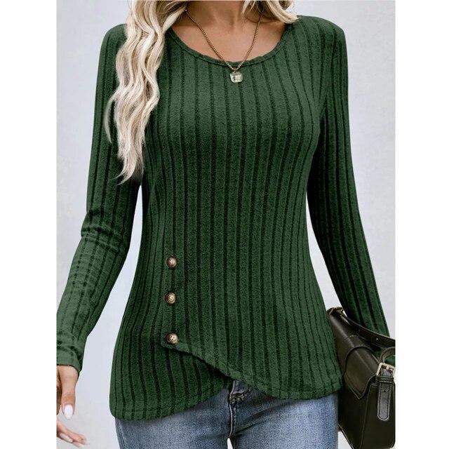 US Womens Long Sleeve T Shirt Blouse Ladies Autumn Plain Pullover Tops Plus Size