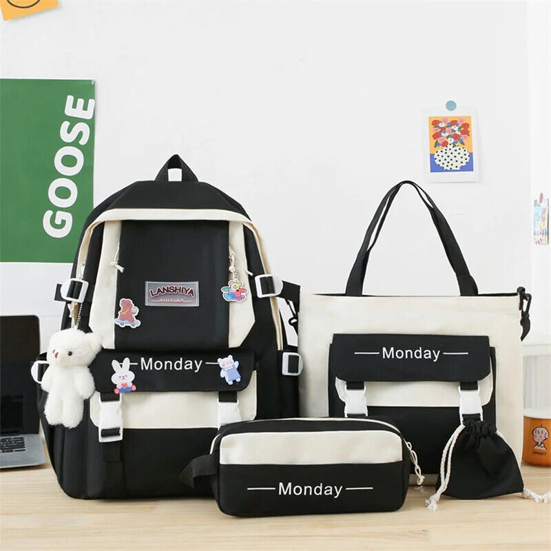 5 Pcs Sets Kids School Backpack Women's Bag Girls Students Bag Rucksack