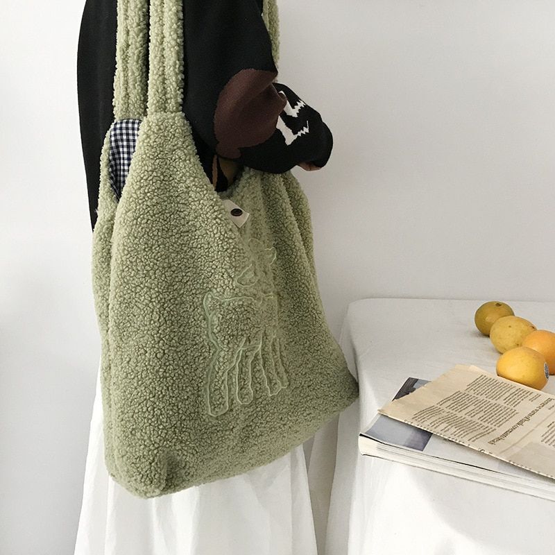 Fabric Shoulder Bag Handbag Tote Large Embroidery Shopper Bag Canvas Polyester