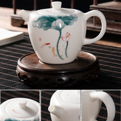 Fat Mutton Jade Porcelain Tea Set Handpainted Tea Pot Gaiwan Pitcher Tea Cup New