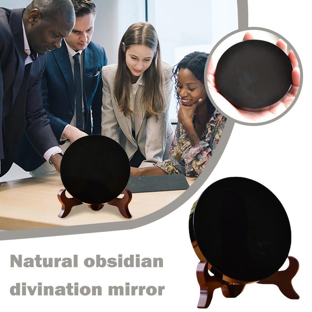 Natural Black Obsidian Scrying Mirror Heal Crystals Stone Round Plate With