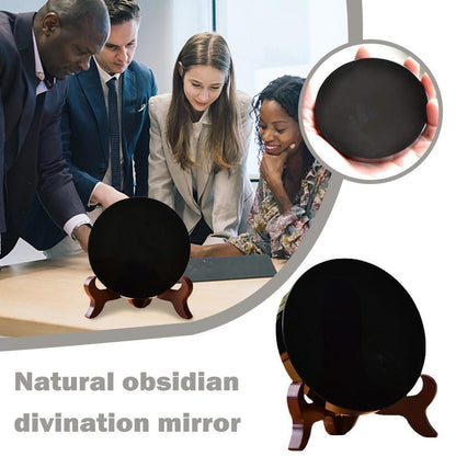 Natural Black Obsidian Scrying Mirror Heal Crystals Stone Round Plate With