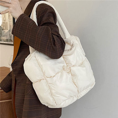 Puffer Tote Bag for Women Quilted Puffy Handbag Winter Down Shoulder Bnn