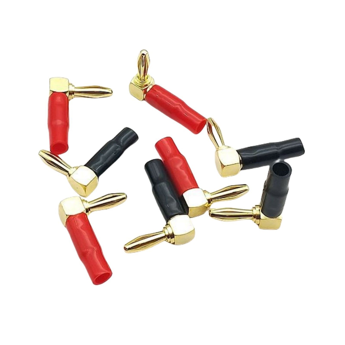 8pcs Angled Banana Plugs Strain Relief Gold 4mm for AV Receiver Home Theater