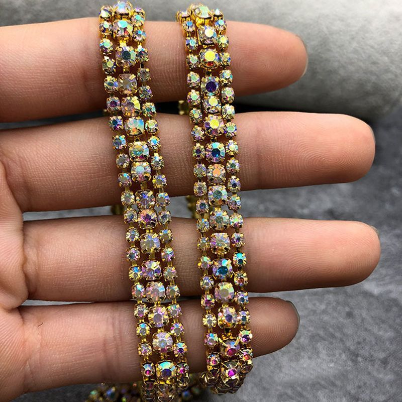 Dress Decoration Trims 3Rows Crystal Rhinestone Cup Chain DIY Applique Sew On 1M