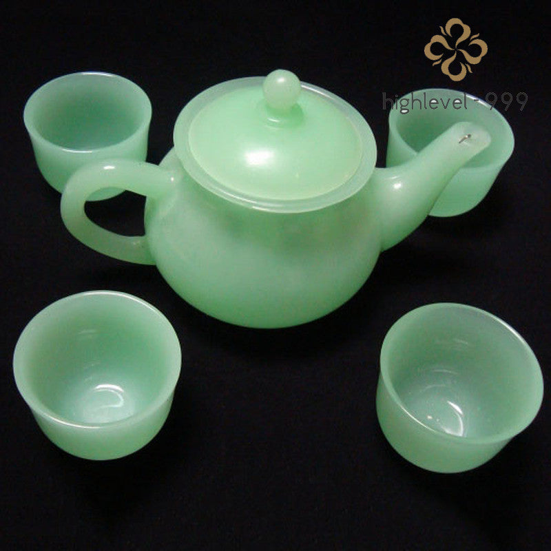 Chinese Handmade Natural Jade Carving Teapot Tea Cup Set Kung Fu Tea Set Decor
