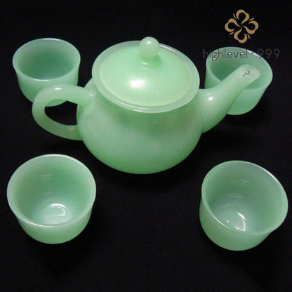 Chinese Handmade Natural Jade Carving Teapot Tea Cup Set Kung Fu Tea Set Decor