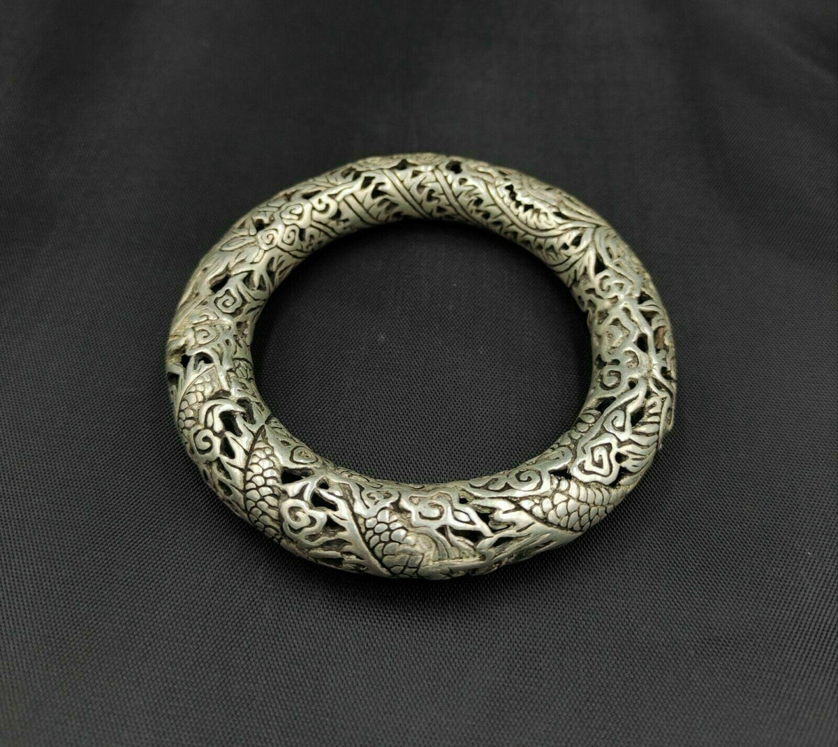 Rare Tibet silver carved DRAGON men's bracelet bangle