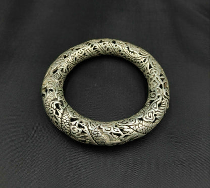 Rare Tibet silver carved DRAGON men's bracelet bangle