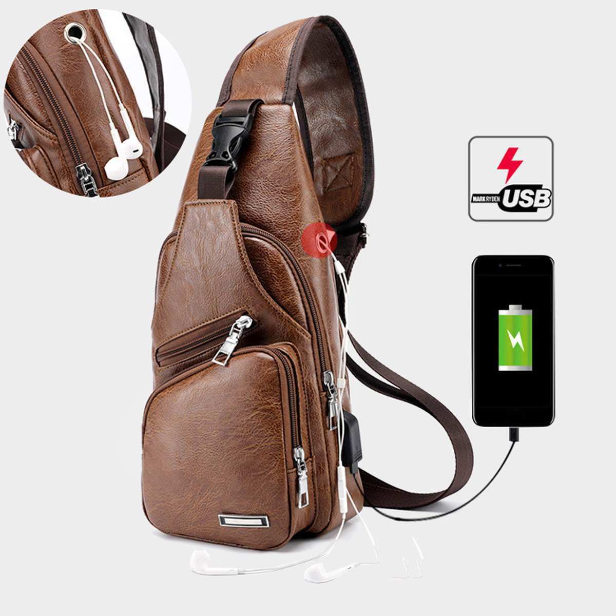 Messenger Bag USB Chest Bag Designer Leather Shoulder Bags Men's Birthday Gifts