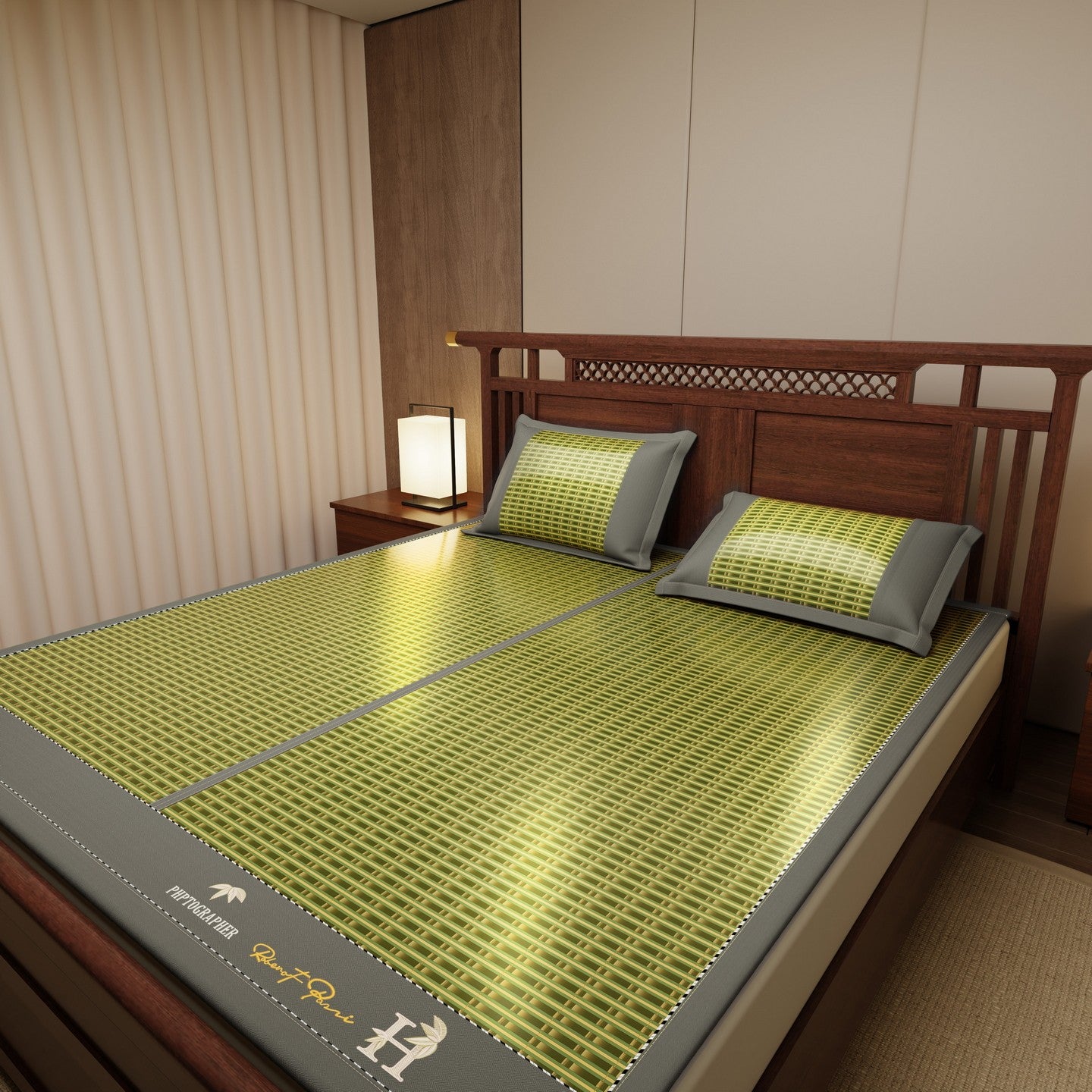 Bamboo Bed Mat Summer Accessories Folding Double Faces Bamboo & Rattan Green
