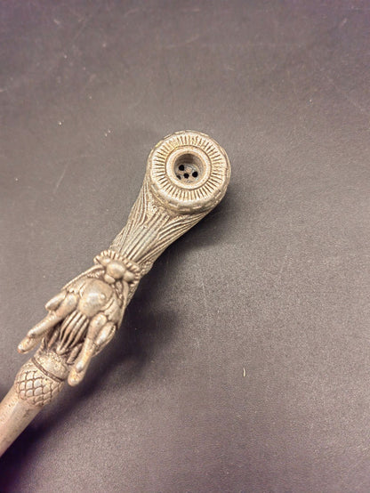Chinese Collectible Hand-Carved Dragon Retro Tibetan Silver Tobacco Pipe