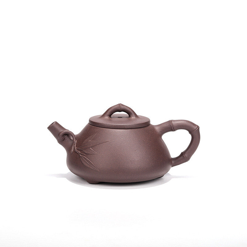 4.9" China Yixing Zisha Pottery Purple Clay Handmade 120ccc Bamboo Grain Teapot