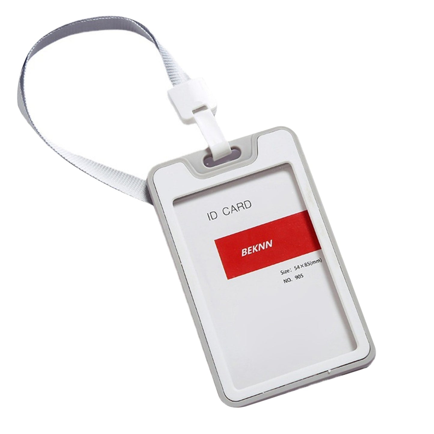 1Pc Grey Meeting ID Badge Card Holder Slim Hard Card Cover Case w/ Lanyard aa