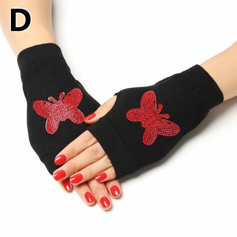 Women Fingerless Gloves Black Colour Half Finger Animals Pattern Rose Embroidery