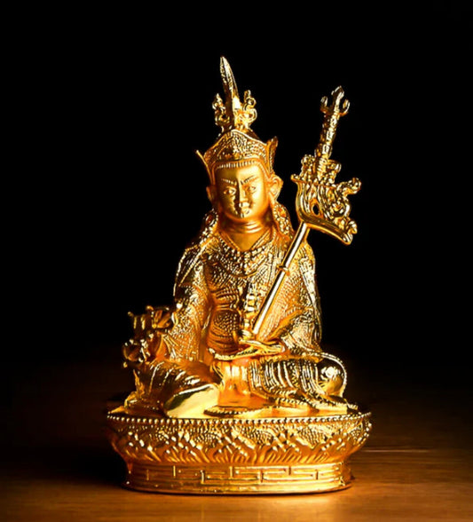 5.9inch Tibet Tibetan Buddhism Buddha Statue Golden Lotus Master Ornament