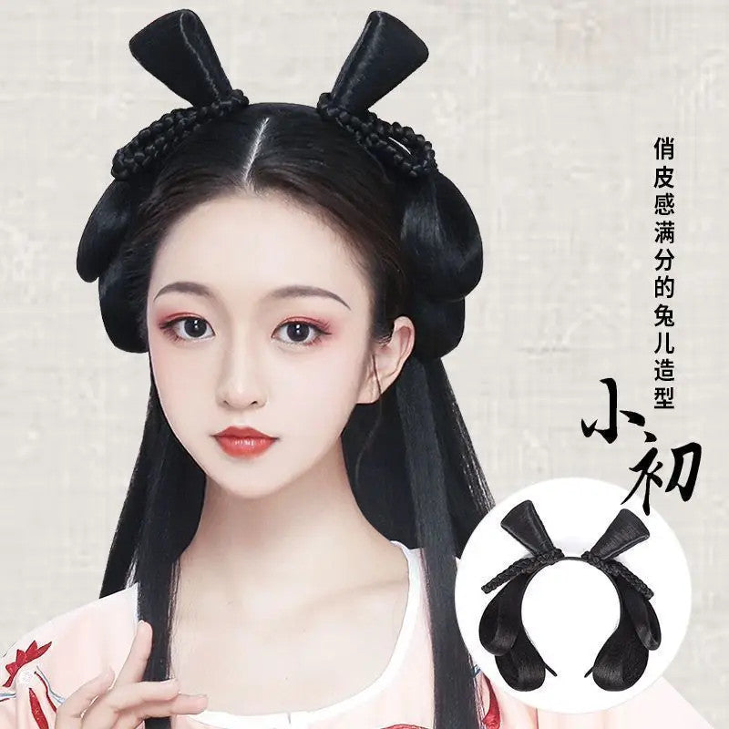 Ming Dynasty Hair Hoop Costume Wig with Built-in Bun Chinese Hair Accessories