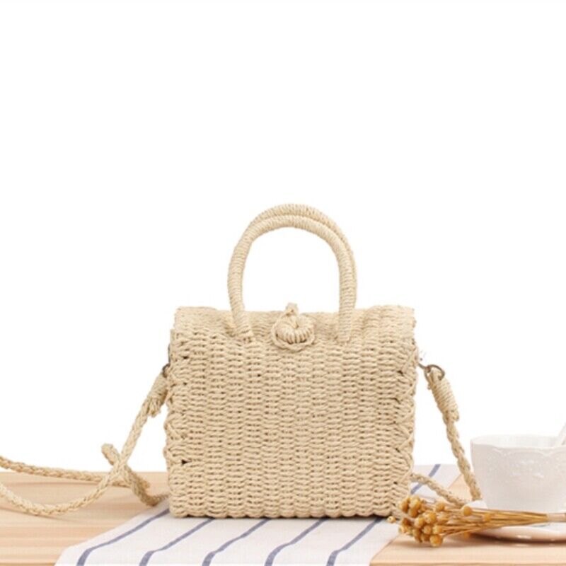 New Small Messenger Summer Casual Straw Crossbody Bag Square Beach Tote Bag