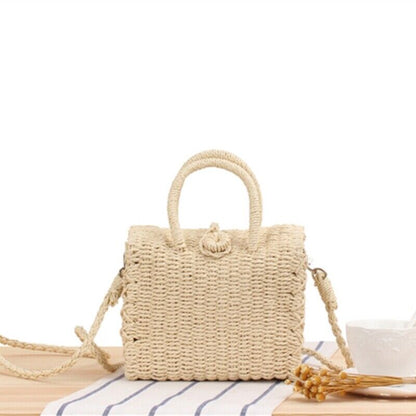 New Small Messenger Summer Casual Straw Crossbody Bag Square Beach Tote Bag