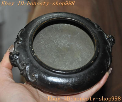 5.8'' Marked Chinese Dynasty Bronze Wealth Bat Bird Statue Incense Burner Censer