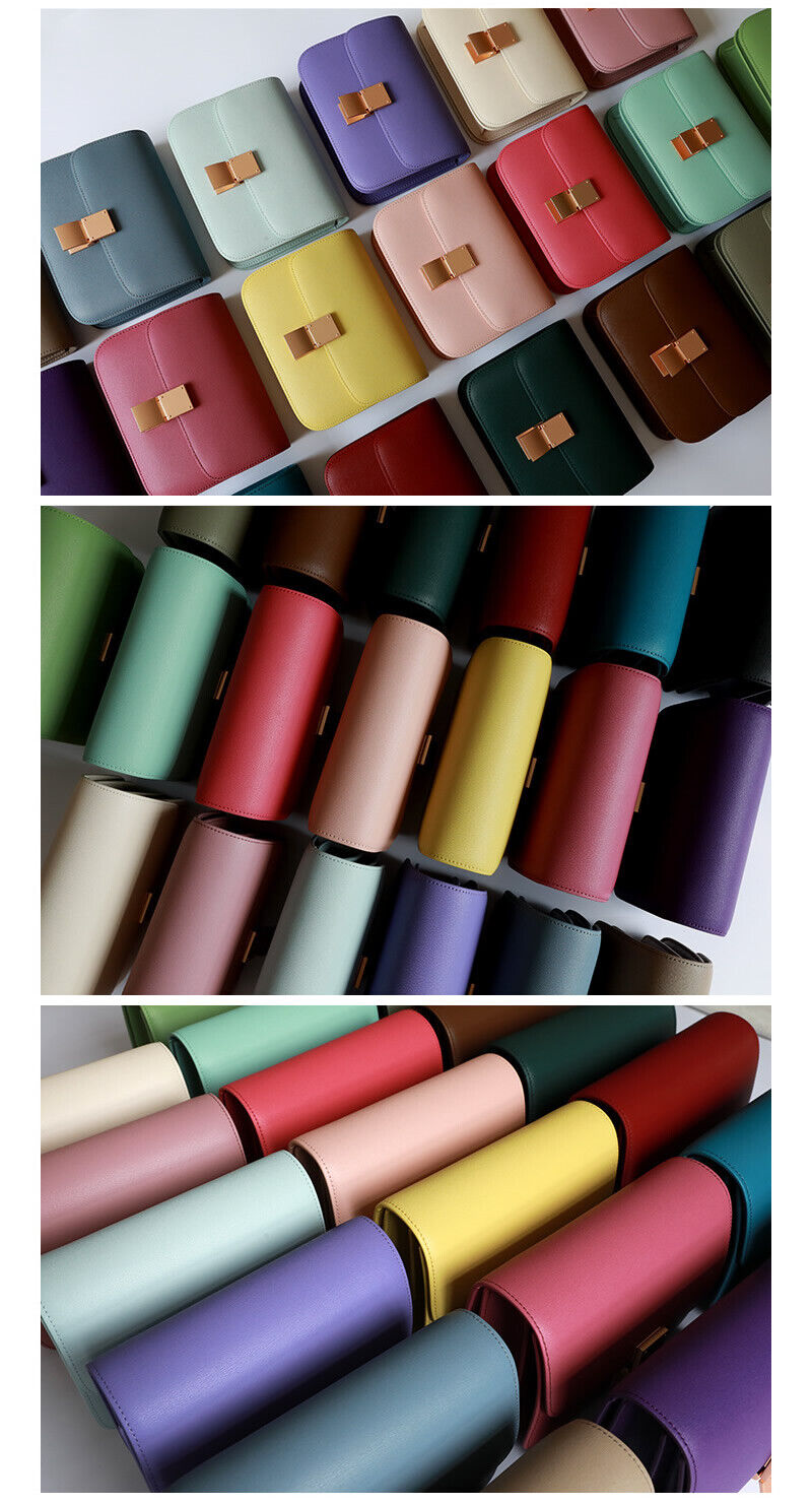 Real Leather Small Flap Box Square Clutch Shoulder Bag Purse Crossbody Trunk