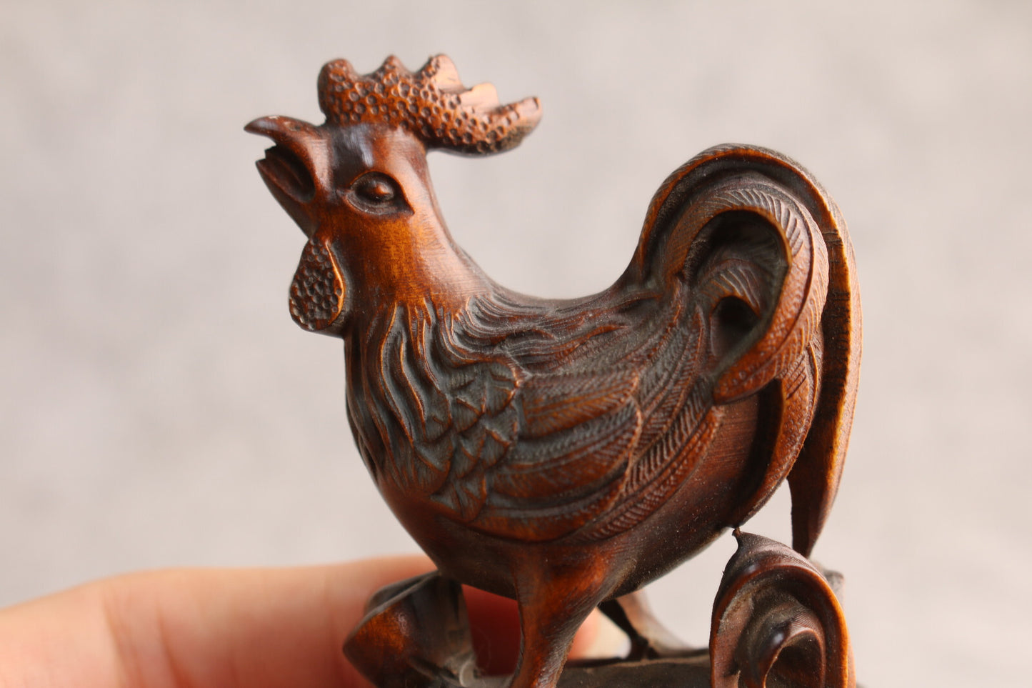 Rare Collection Chinese Boxwood Wood Carving cock Statue Wooden table decor