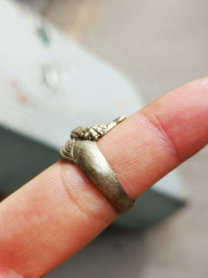 Old Chinese Tibetan Silver Handmade Tiger head Ring Men's Ring