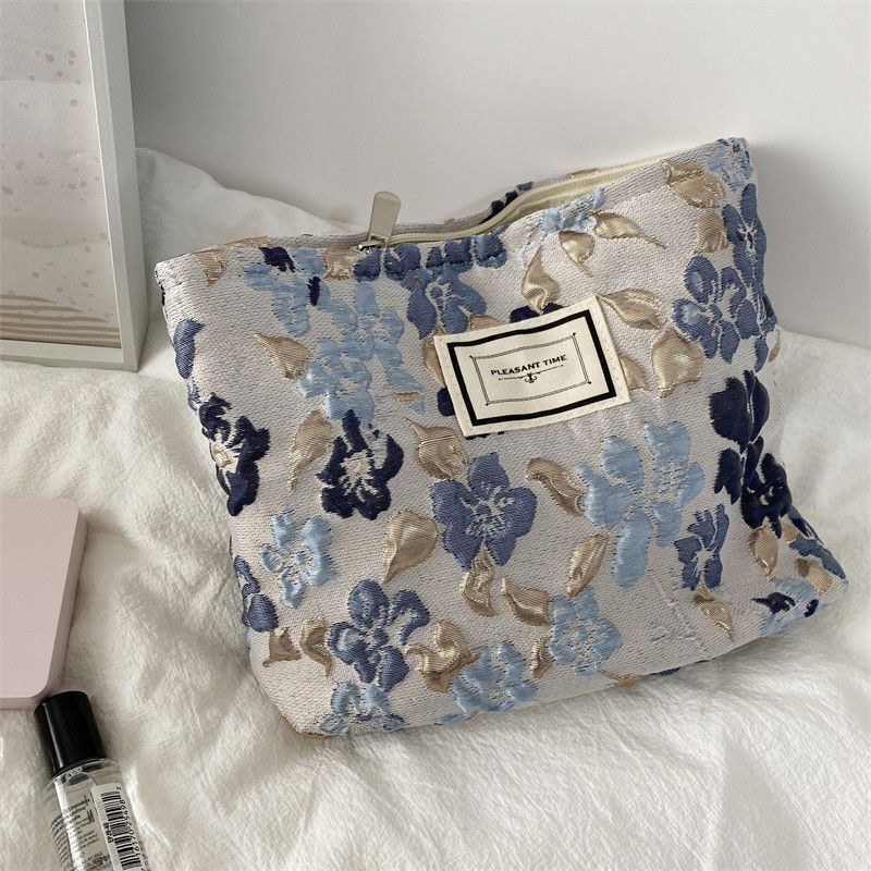 Canvas Flower Print Pattern Travel Storage Bag Toiletries Cosmetic Make Up Bag