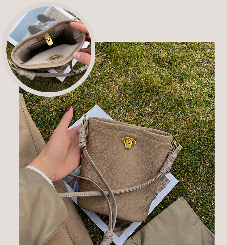 Fashion Mini Real Leather Bucket Bag-Crossbody,Clutch,Shoulder,Pouch & Phone Bag