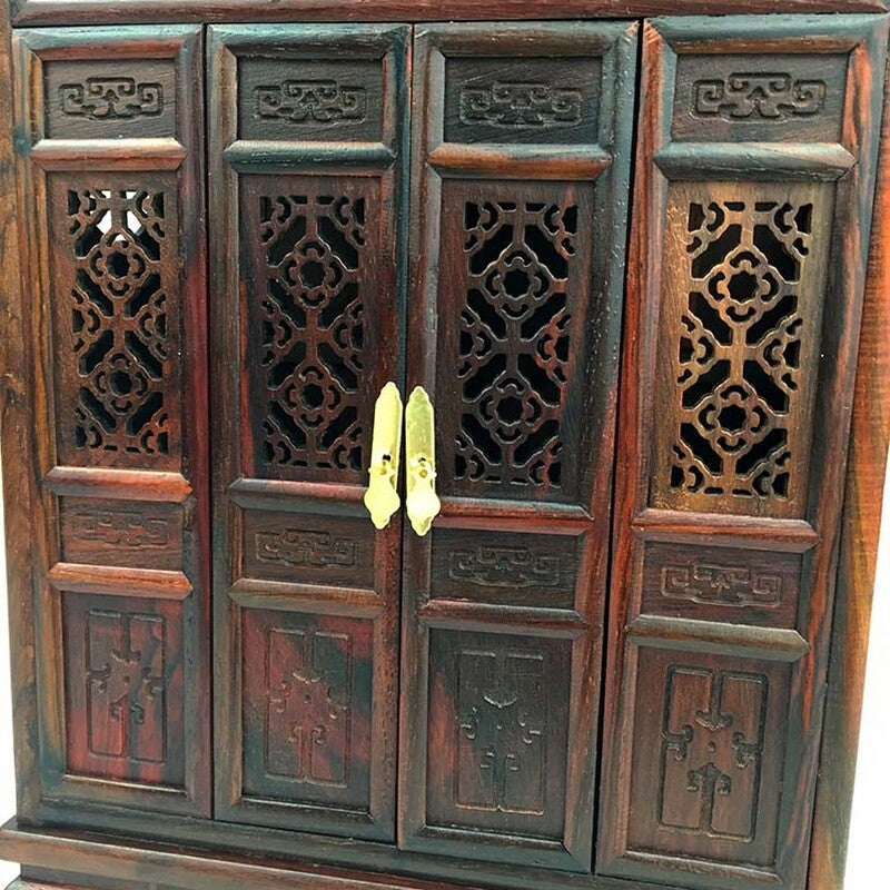 Rosewood Carved Buddha Altar Butsudan Shrine God Zen Portable Praying Decor