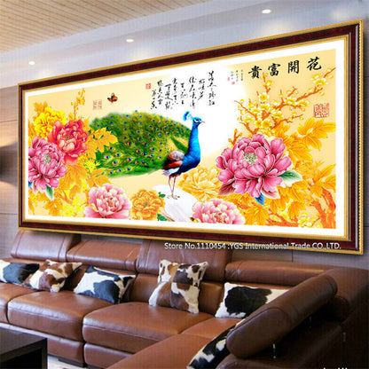 DIY 5D Peacock Peony Flowers Round Diamond Painting Kits Cross Stitch Home Decor