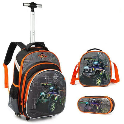 Children 3pcs Boys Schoolbag set with Wheels Trolley Bag School Backpack