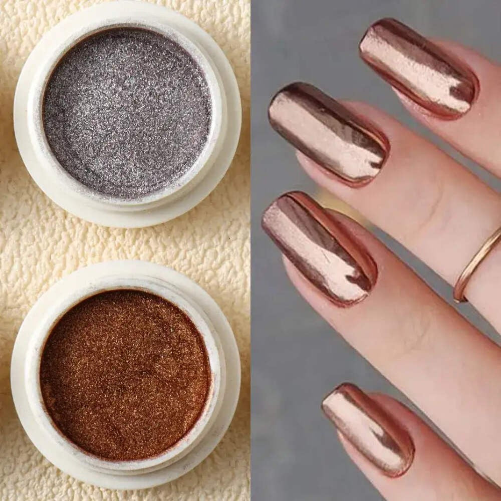 Gold Metallic Mirror Nail Powder – 6pc Chrome Set