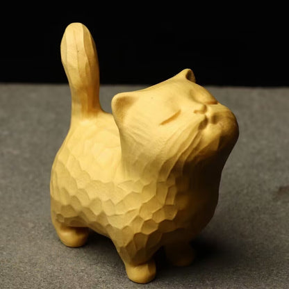 Lovely Boxwood Wood Cat Statue netsuke table decoration hand piece