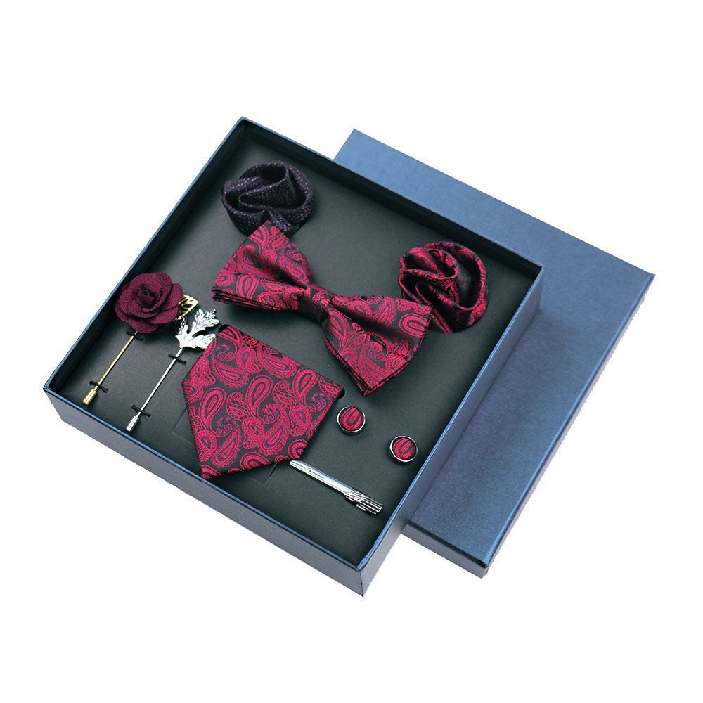 Men Ties 9Pcs Necktie Set Formal Luxury Wedding Cravat Pocket Square Silk Bowtie