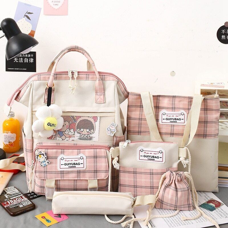 5 Set Women Backpack School Bags Teenage College Student Kids Book Bagpack
