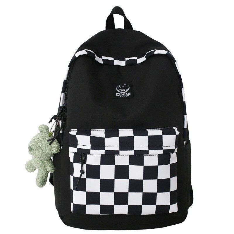 Plaid Backpack Traveling School Bag Laptop College Book Bag 30*14*44CM Green/Red