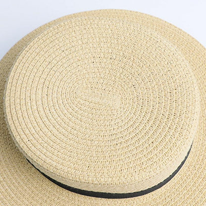 Hats Sun Flat Straw Boater Girls Bow Summer Women Kid Beach Casual Adult Autumn