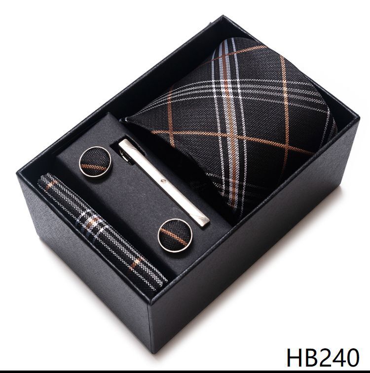 Men Neckties 5Pcs Business Ties Hanky Cufflink Set Clips Corbatas Gift Box 7.5cm