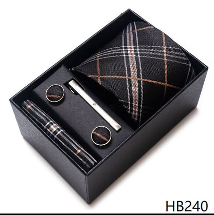 Men Neckties 5Pcs Business Ties Hanky Cufflink Set Clips Corbatas Gift Box 7.5cm