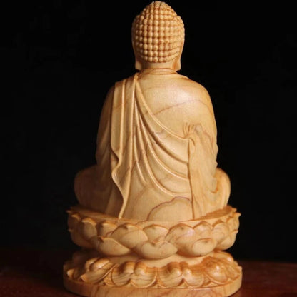 Wooden Buddha Figures Buddhist Small Statue Aesthetic Room Ornaments Decoration