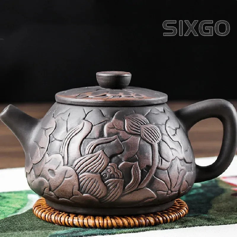 1pc Yixing Tea Pot Purple Clay Teapots Beauty Kettle Hand Carved Lotus Pot