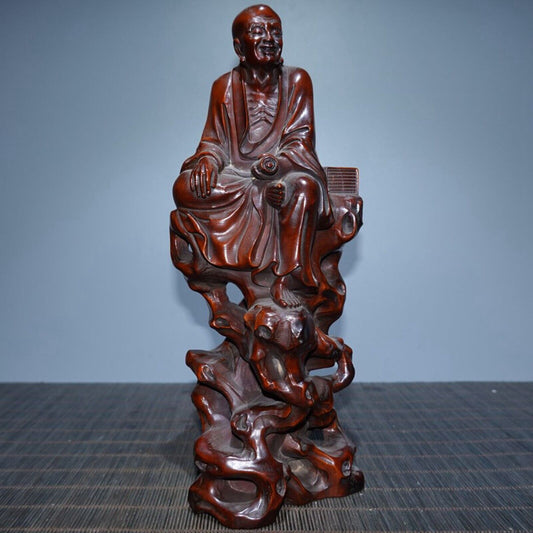 Antique Chinese Boxwood Carving Arhat Buddha Statue Wooden Sculptures Home Decor